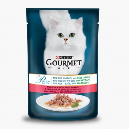 Hrană umedă pentru pisici, 85g, mini fileuri în sos, păstrăv și spanac