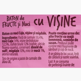 Baton de fructe și nuci cu vișine, fără zahăr adăugat 30g