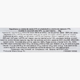 Napolitană cu cacao, căpșuni în ciocolata albă și ceai matcha, 35g