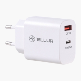 Încărcător cu două porturi, PD 20W + QC3.0 18W, alb