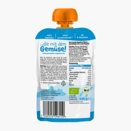 Piure ecologic de măr, cartof dulce, morcov, spelta și zmeură, 6+ luni, 100g