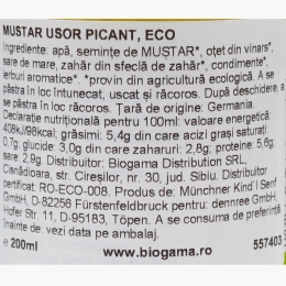Muștar ușor picant eco, 200ml