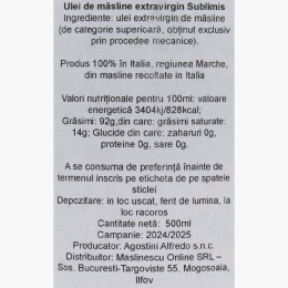 Măslinescu - Ulei de măsline extravirgin Sublimis, 0.5l
