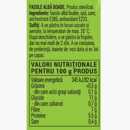 Fasole albă fiartă 570g