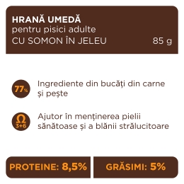 Hrană umedă pentru pisici, cu somon în jeleu, 85g