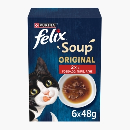 pachet mix hrană complementară pentru pisici Soup Farm Selection (vită, pui, miel) 6x48g