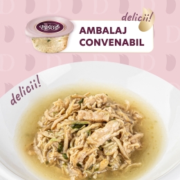 Hrană umedă complementară pentru pisici, supă de pui cu șuncă și spanac, 80g