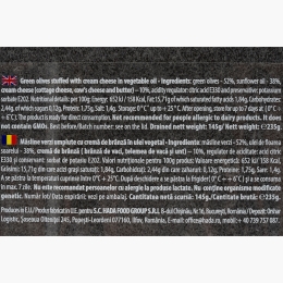 Măsline verzi umplute cu cremă de brânză, în ulei vegetal 235g