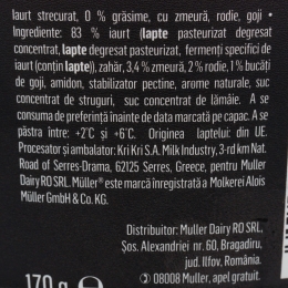 Iaurt proteic cu zmeură, rodie și goji, 0% grăsimi, 170g