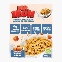 Cereale vegane cu aromă naturală de caramel sărat, cu 35% proteină, fără zahăr, low carb, fără gluten 250g