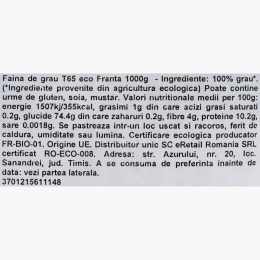 Făină eco de grâu T65, 1kg