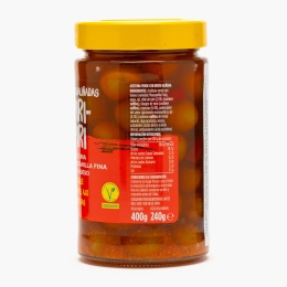 Măsline verzi Manzilla Fina cu sâmburi, cu ardei iute Piri-piri, usturoi și mirodenii 400g