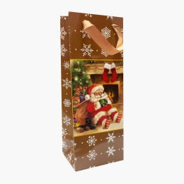 Pungă cadou pentru sticlă Crăciun (12.5x33x10cm)