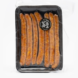 Cârnați cu boabe de muștar afumați cu lemn de cireș și măr 500g