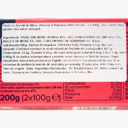 Piure cu bucăți de mere, zmeură și rubarba 200g