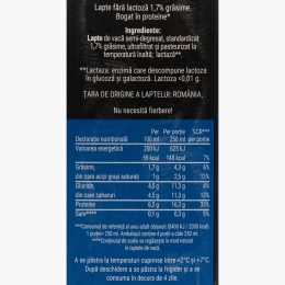 Lapte high protein, fără lactoză, 1.7% grăsime, 1l