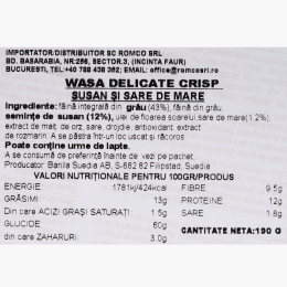 Pâine crocantă cu susan și sare de mare Delicate Crisp, 190g