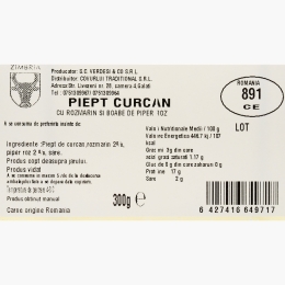 Piept de curcan cu rozmarin și boabe de piper roz 300g 
