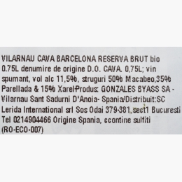 Vin spumant alb brut Cava Barcelona Reserva, eco, 11.5%, 750ml