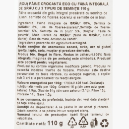 Pâine crocantă eco cu 3 tipuri de semințe, 110g