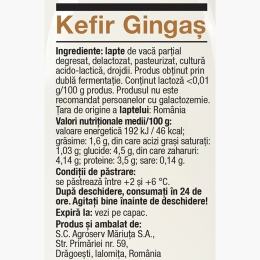 Kefir gingaș fără lactoză, 1.6% grăsime, 375g